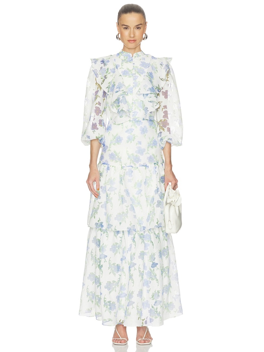 ELLIATT Cleo Ivory Blue Floral Top & Maxi Skirt 2-Piece Set Revolve $420